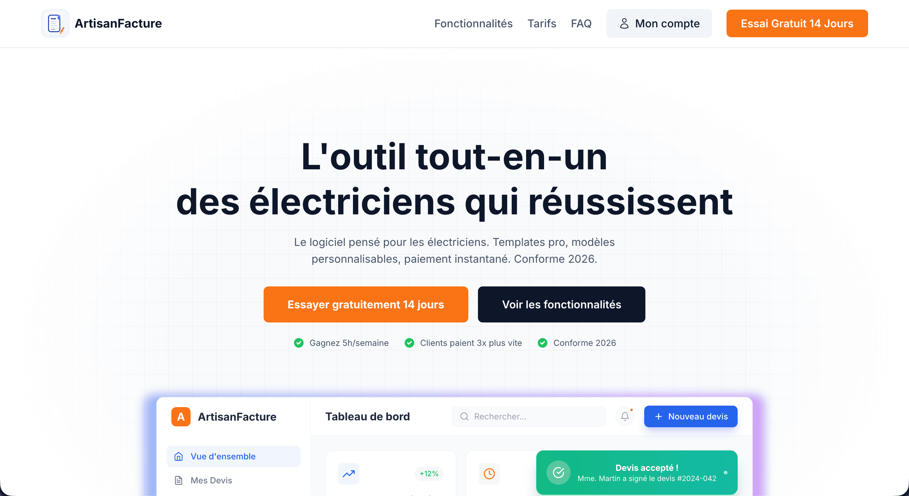 Artisan Facture website (Logiciel de Facturation), designed by Agence Zen