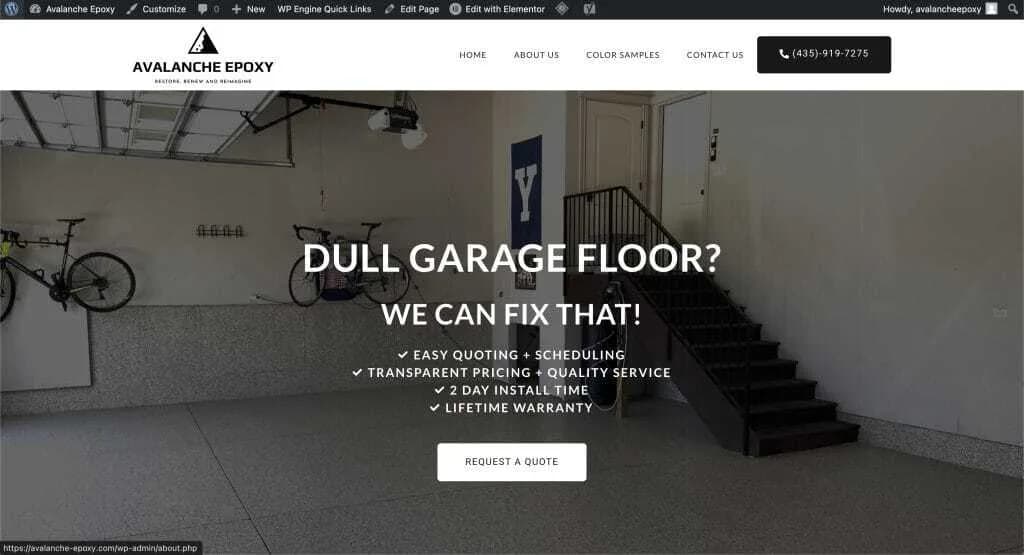 Site internet de Avalanche Epoxy (Revêtements Époxy), conçu par Agence Zen