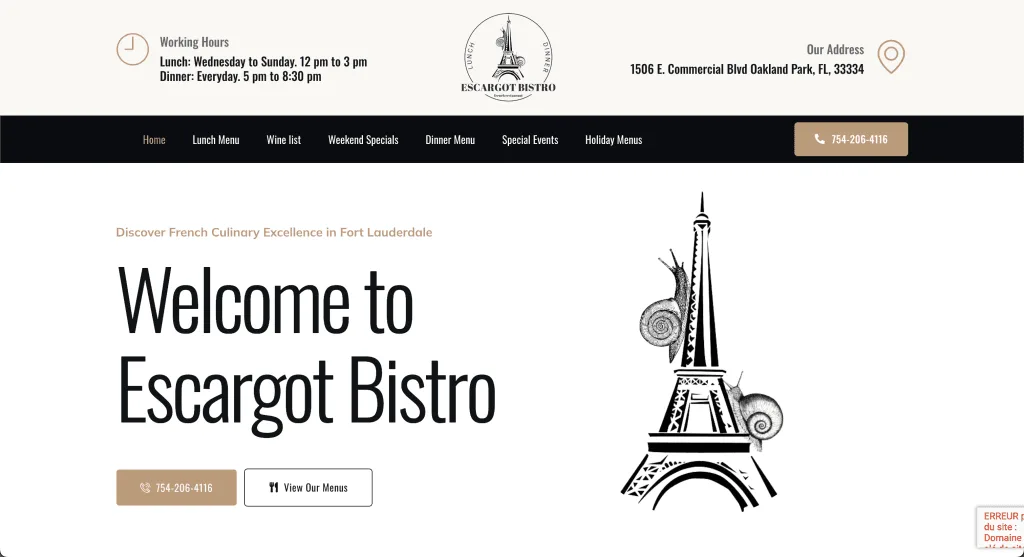 Website Escargot Bistro — built by Agence Zen