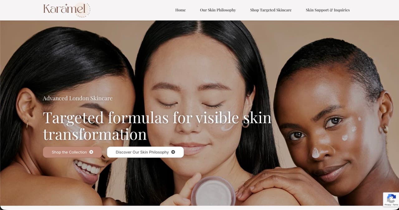 Site internet Karamel London Skincare — réalisé par Agence Zen