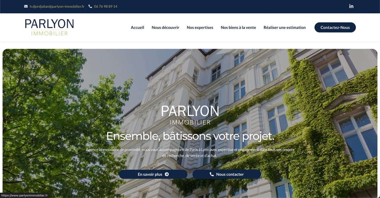Site internet Parlyon Immobilier — réalisé par Agence Zen