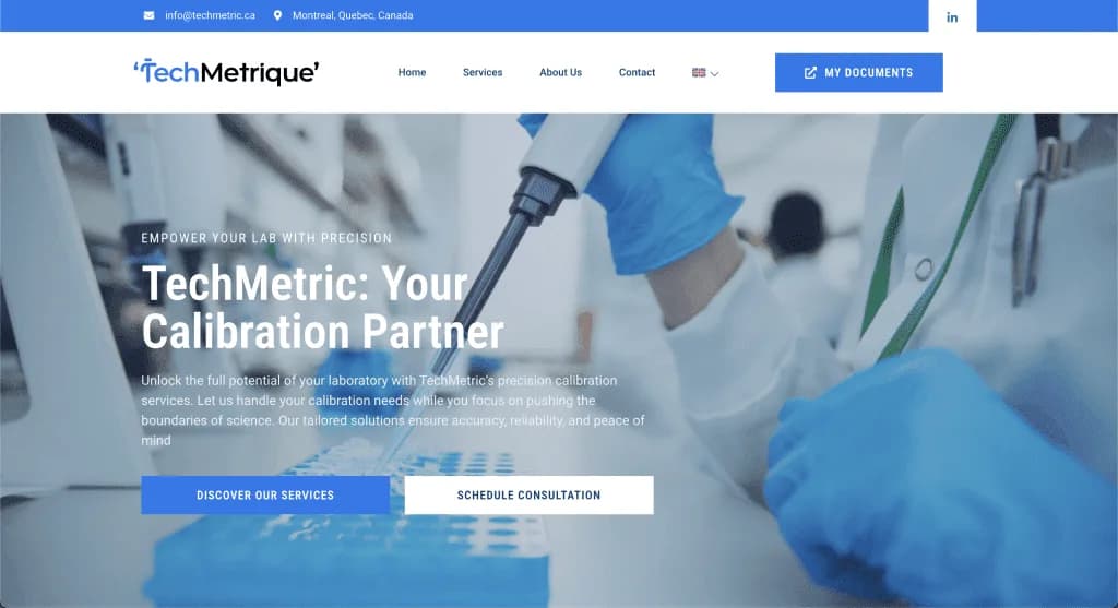 Capture de la page d'accueil du site de TechMetric, réalisé par Agence Zen