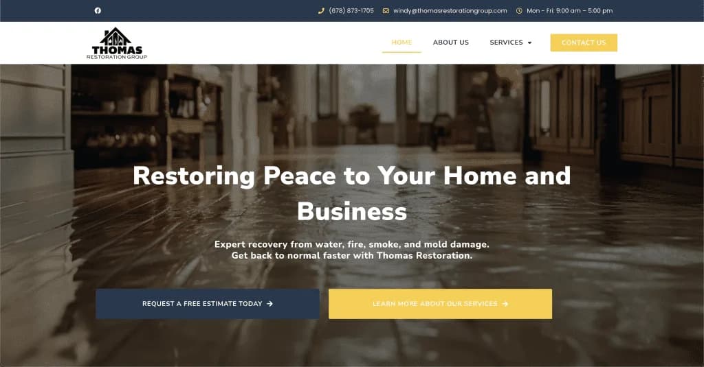 Site internet Thomas Restoration Group — réalisé par Agence Zen